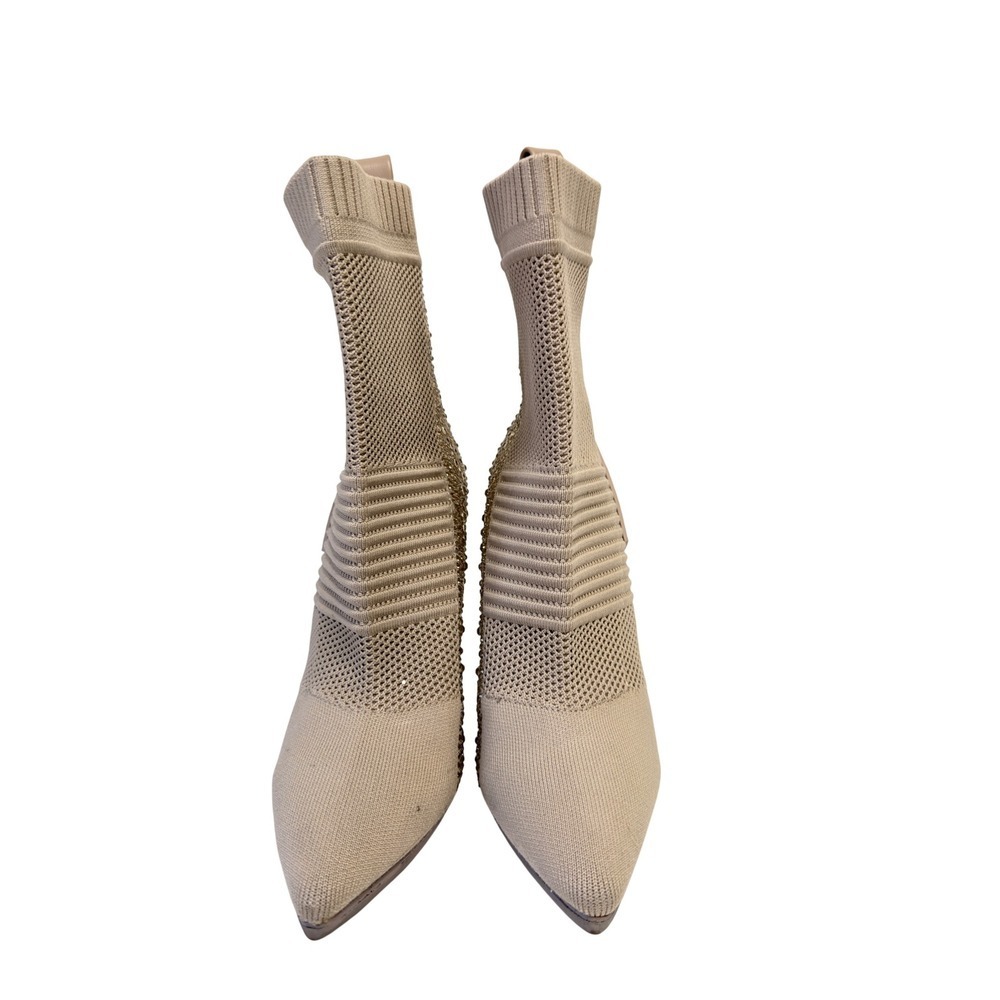 Steve Madden Maxwelle Rhinestone Sock Boots Beige Knit Stiletto Pointed Toe 7.5M - Picture 4 of 11